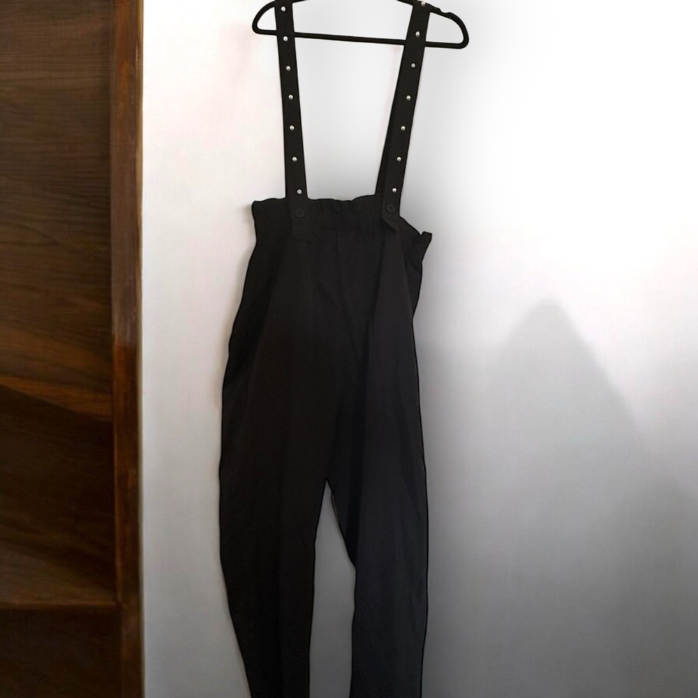 Black Suspender Pants with Peal Dotted Straps